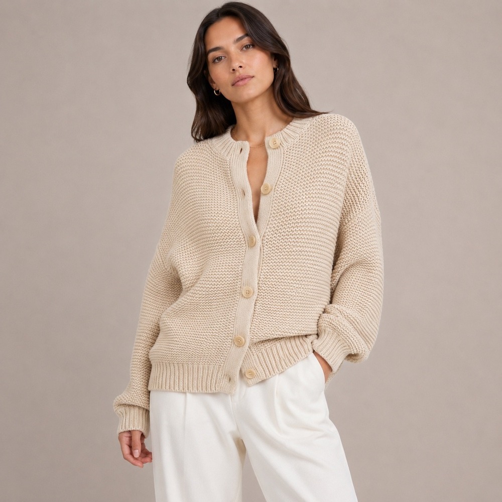 Alex Mill Chunky Knit Button Front Cardigan Sweater Womens XL Cream BCI Cotton